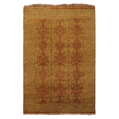4x6 Gold, Rust, Green Color Hand Knotted Tibetan Wool Transitional Oriental Rug