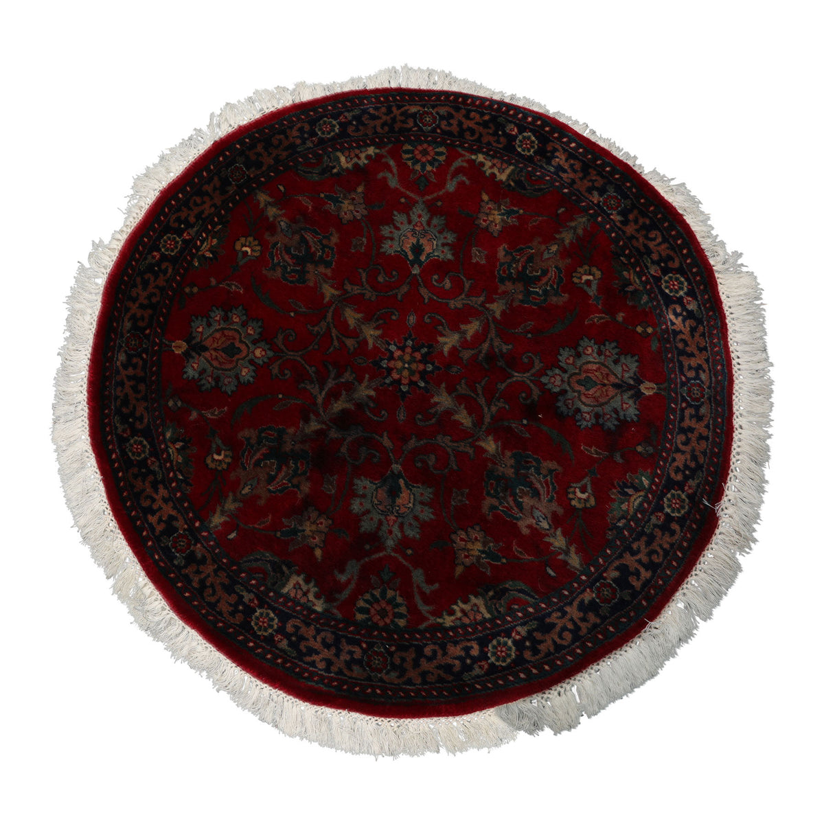 Round Burgundy, Navy, Teal Color Hand Knotted Agra New Zealand Wool Traditional Oriental Rug