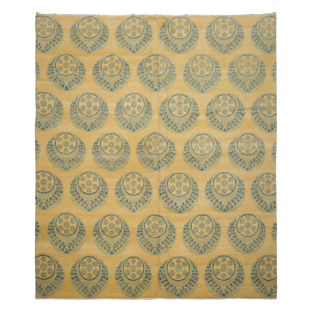 8x9 Light Gold, Mint, Blue Color Hand Knotted Tibetan Wool Transitional Oriental Rug