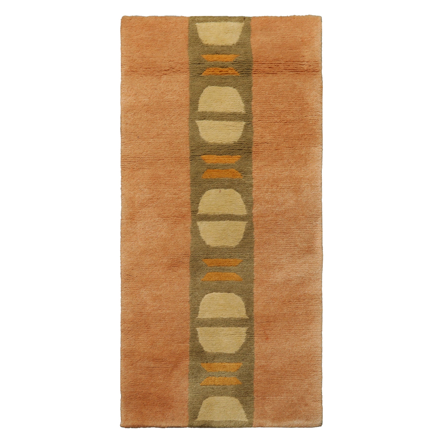 2x4 Peach, Green, Gold Color Hand Knotted Tibetan Wool Modern & Contemporary Oriental Rug