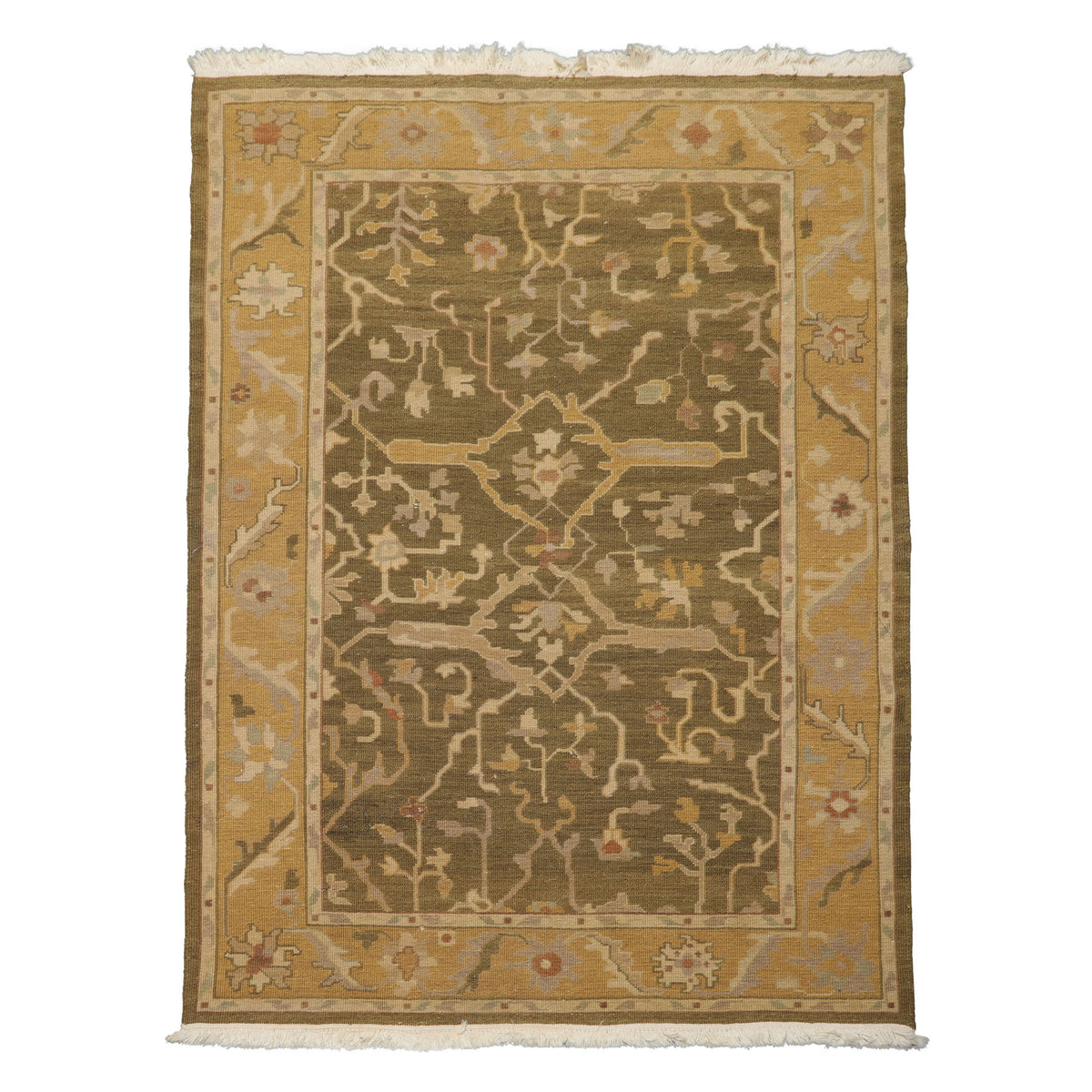 4x6 Olive, Green, Tan Color Hand Woven  Wool Traditional Oriental Rug