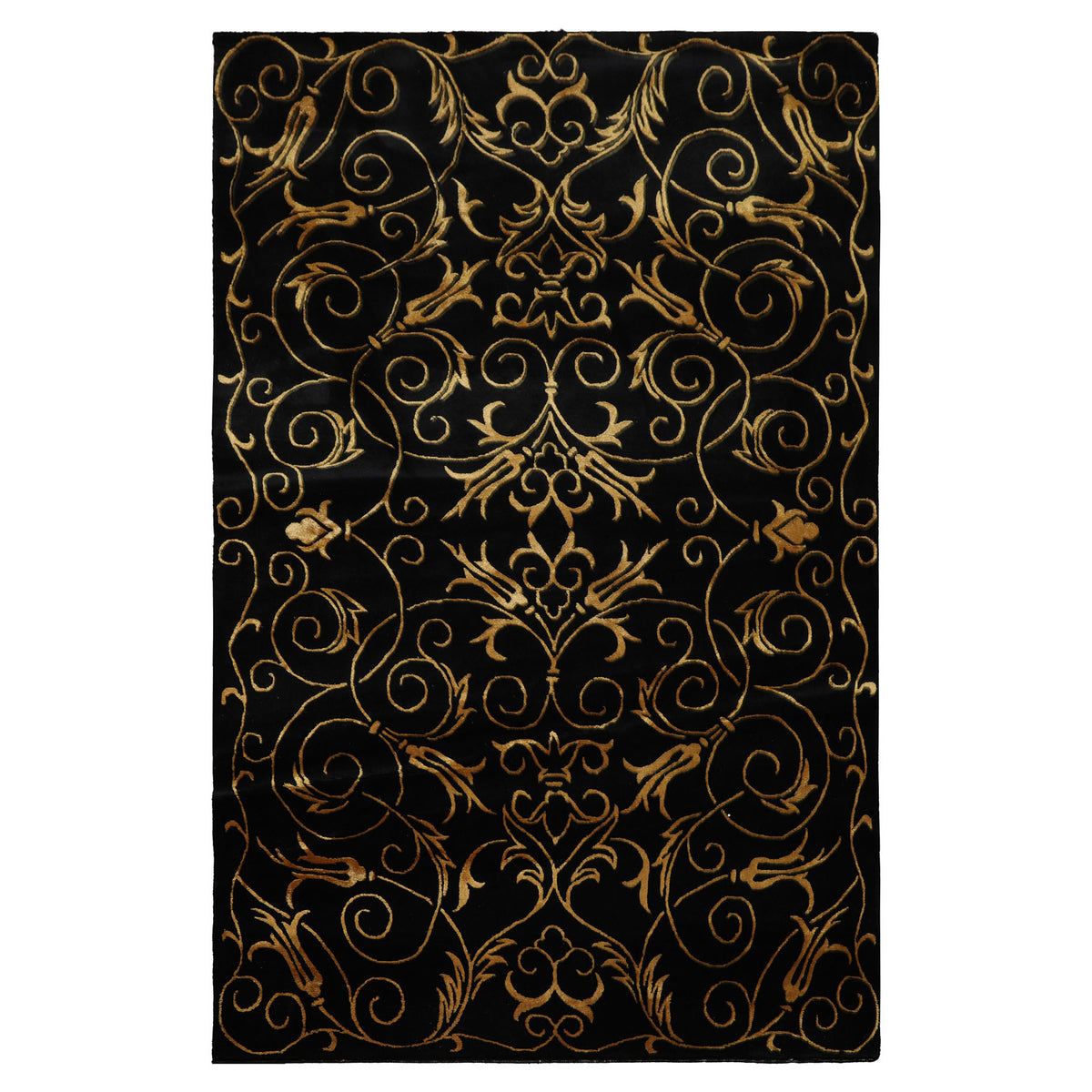4x6 Black, Gold, Color Hand Knotted Tibetan Wool & Silk Transitional Oriental Rug