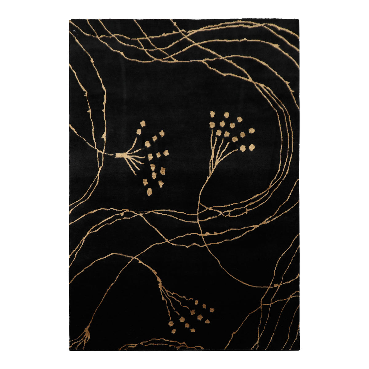 4x6 Black, Gold, Color Hand Knotted Tibetan Wool & Silk Contemporary Oriental Rug