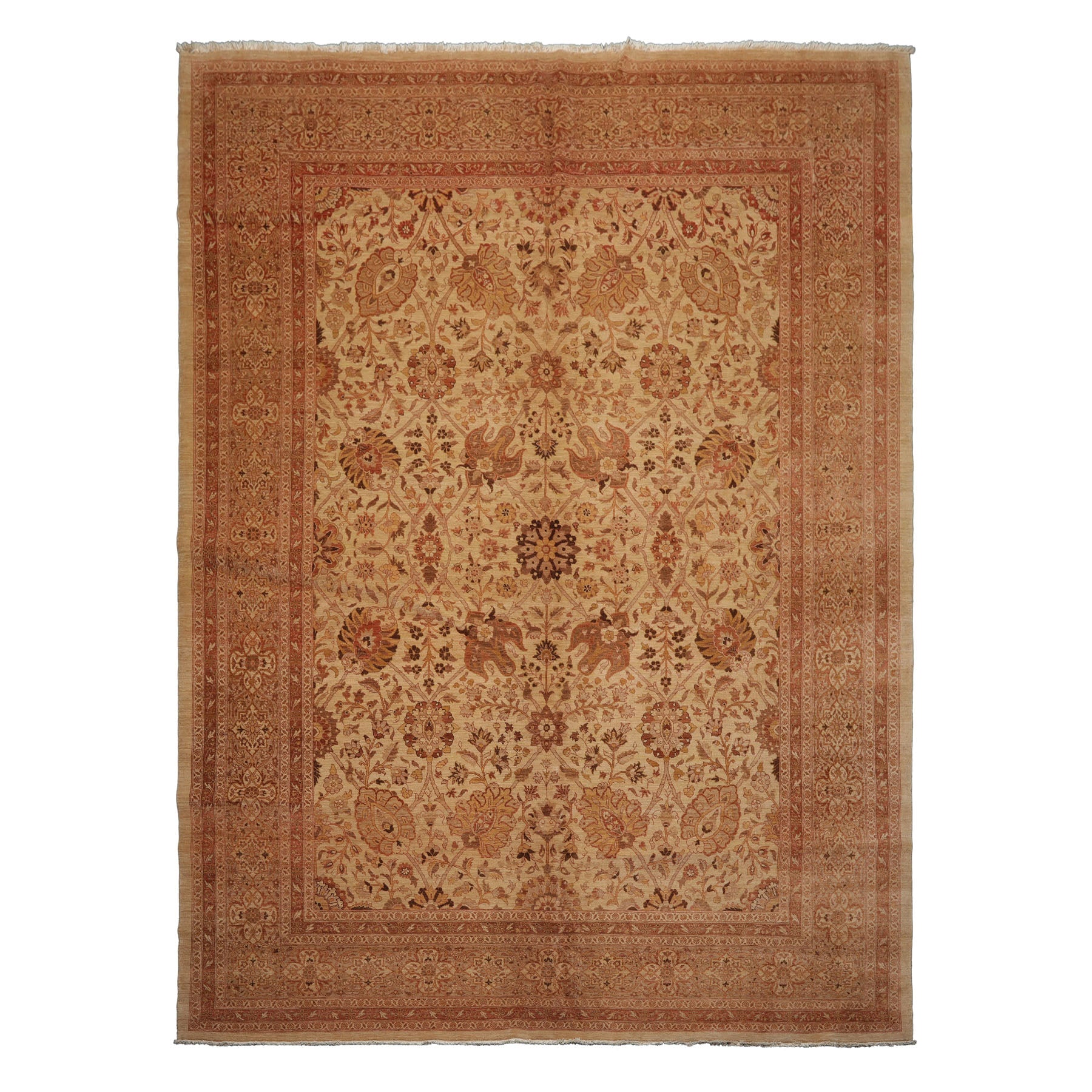 9x12 Beige, Rose, Rust Color Hand Knotted Peshawar Wool Traditional Oriental Rug
