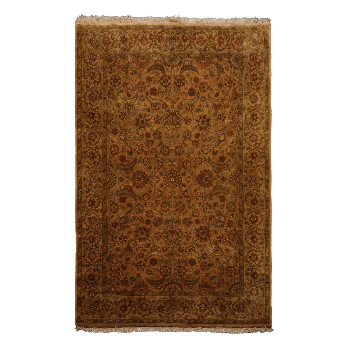 6x9 Caramel, Gold, Lime Color Hand Knotted Agra New Zealand Wool Traditional Oriental Rug