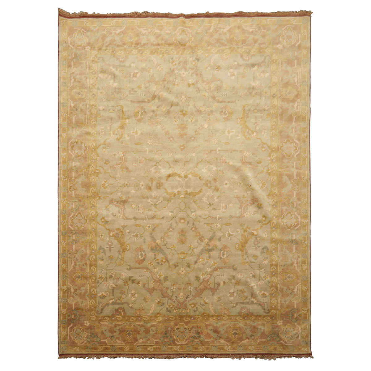 6x8 Mint, Gold, Taupe Color Hand Knotted Oushak Wool Traditional Oriental Rug