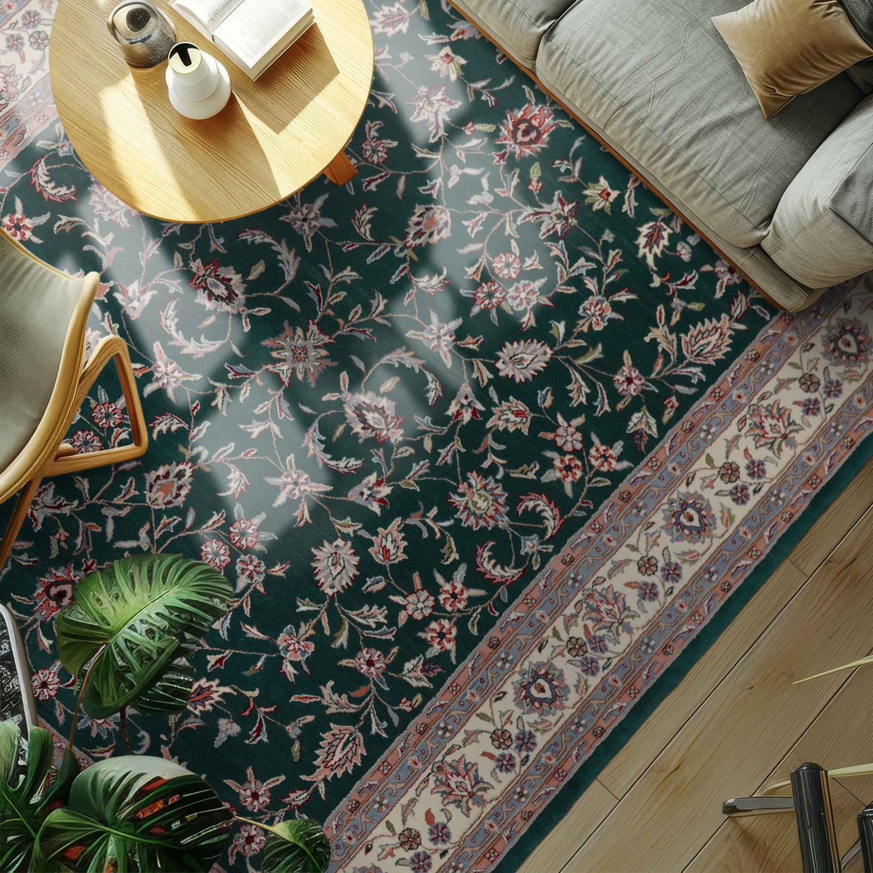 Emerald 8'x10' Jahan Traditional Botanical Pande Cameron Plush pile Hand Knotted Wool Oriental Area Rug