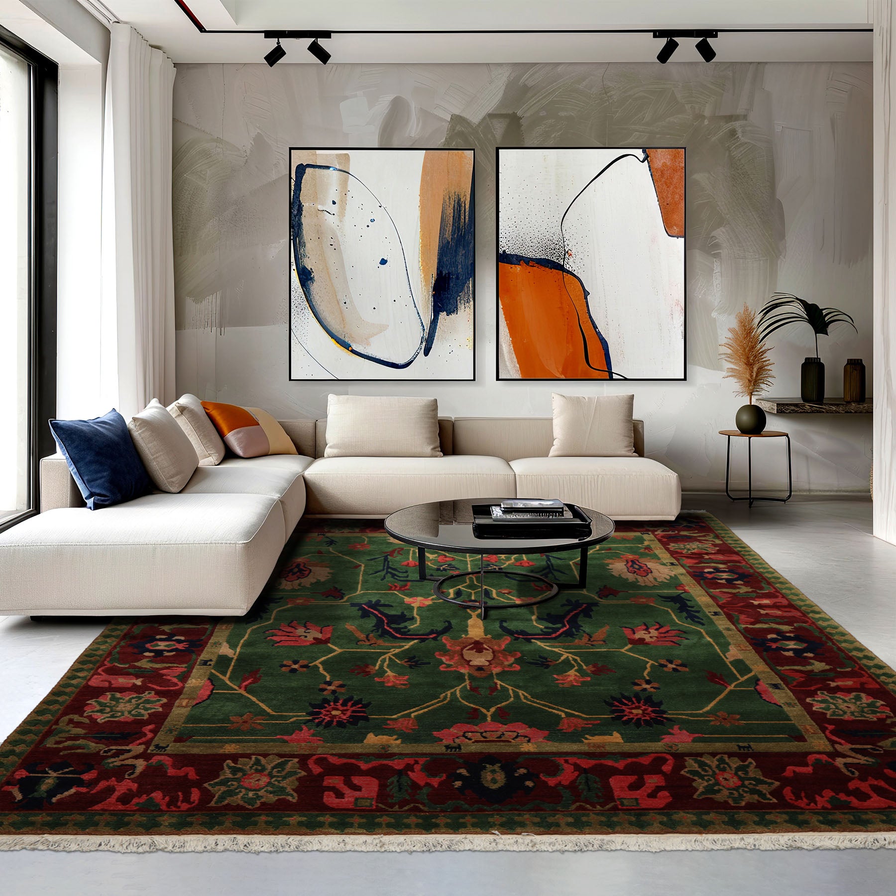 Green 8'x10' Tibetan Arts & Crafts Swiss Wash Plush pile Hand Knotted Wool Oriental Area Rug