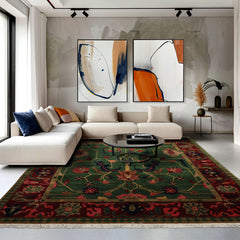 Green 8'x10' Tibetan Arts & Crafts Swiss Wash Plush pile Hand Knotted Wool Oriental Area Rug