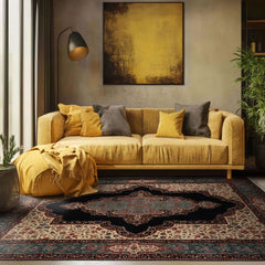 Midnight Blue 8'x10' Pak Persian Kerman Traditional Medallion 300 KPSI Pande Cameron velvety texture Hand Knotted Wool Oriental Area Rug