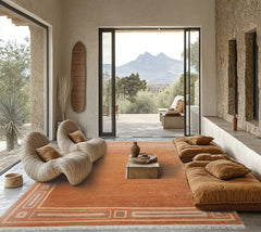 8x10 Peach, Ivory, Coral Color Hand Knotted Tibetan Wool Modern & Contemporary Oriental Rug