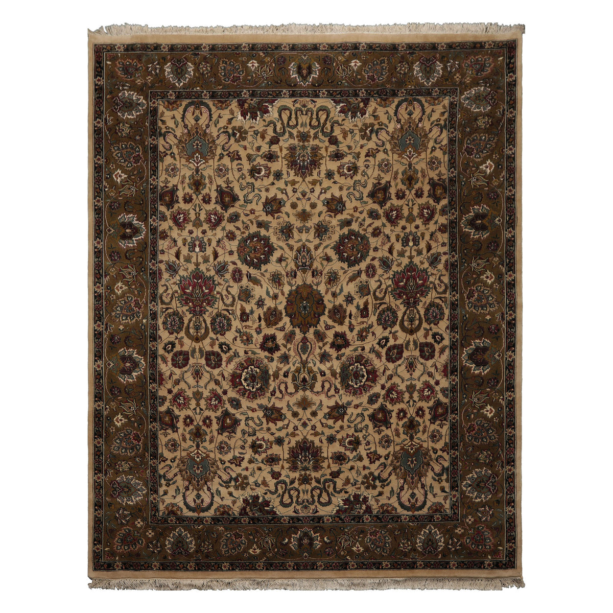 8x10 Ivory, Olive, Green Color Hand Knotted Kashan Wool Traditional Oriental Rug