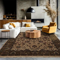 Ivory 7'9''x10'2" Kashan Traditional 200 KPSI velvety texture Plush pile Hand Knotted Wool Oriental Area Rug