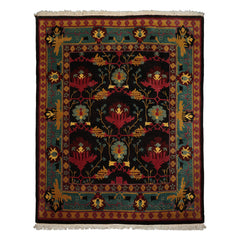 8x10 Charcoal, Turquoise, Rose Color Hand Knotted Tibetan Wool Arts & Crafts Oriental Rug