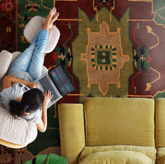 Green 8'x9'10" Tibetan Arts & Crafts Swiss Wash Plush pile Hand Knotted Wool Oriental Area Rug