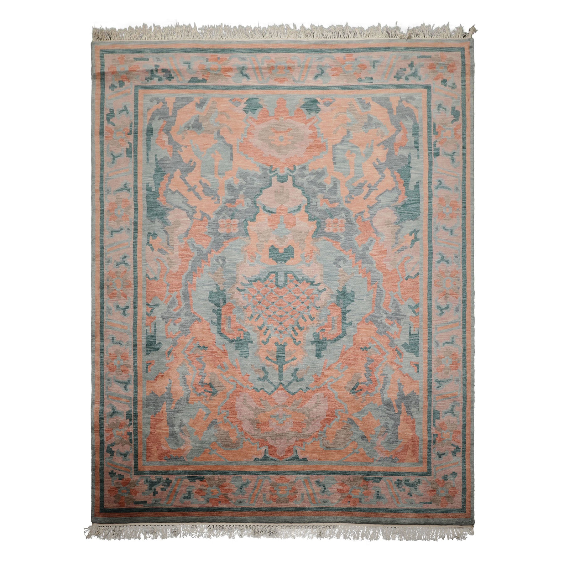 9x12 Aqua, Peach, Blue Color Hand Knotted Tibetan Wool Modern & Contemporary Oriental Rug