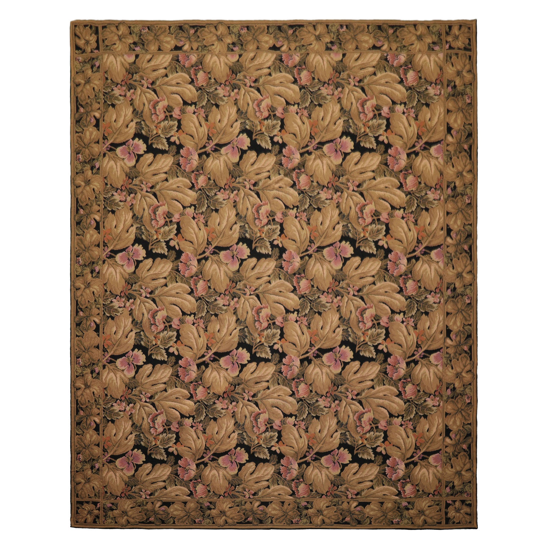 8x10 Black, Brown, Green Color Hand Woven French Aubusson Needlepoint  Wool Traditional Oriental Rug