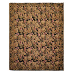 8x10 Black, Brown, Green Color Hand Woven French Aubusson Needlepoint  Wool Traditional Oriental Rug