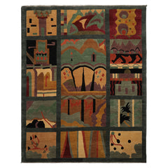 8x10 Teal, Peach, Gold Color Hand Knotted Tibetan Wool Arts & Crafts  Oriental Rug