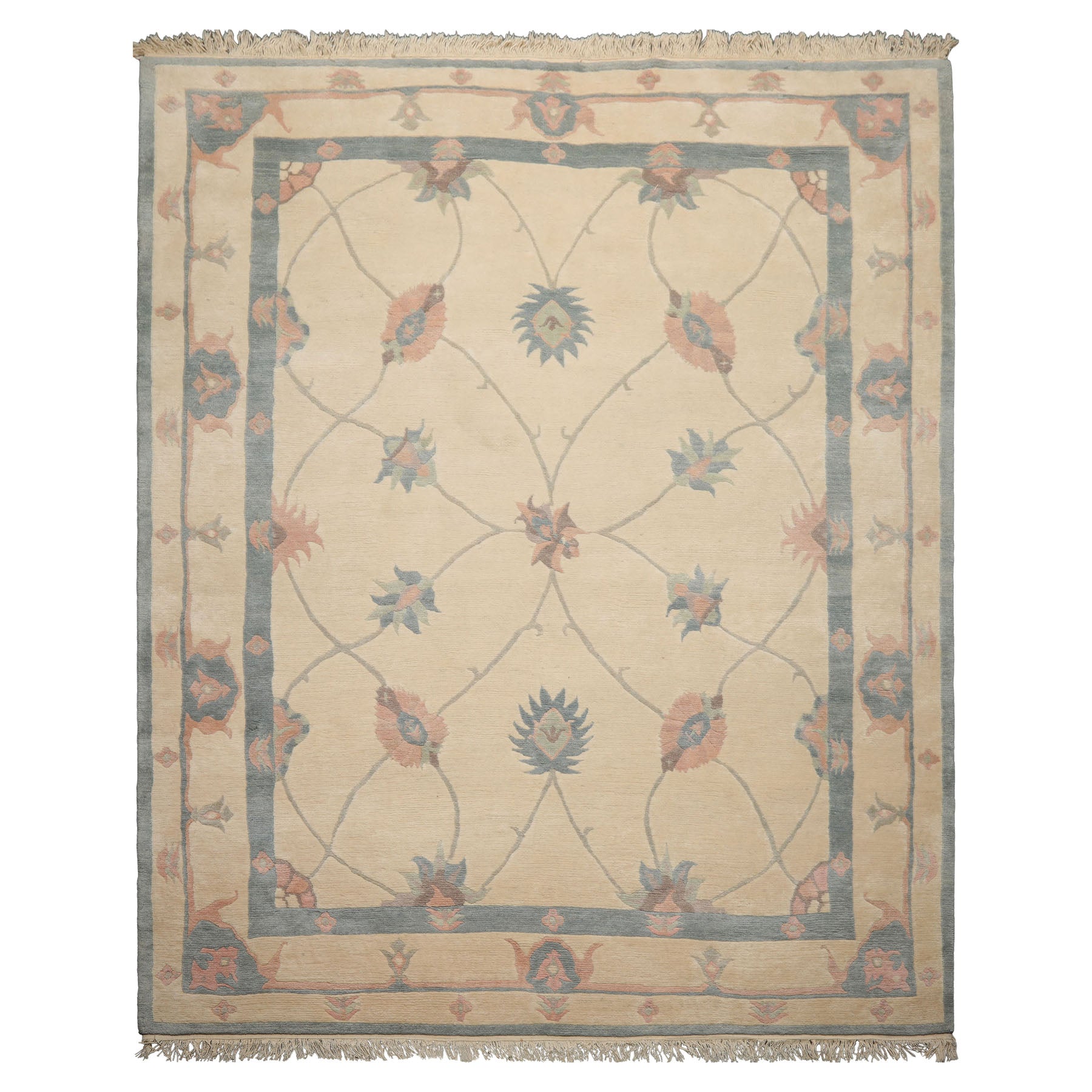 8x10 Ivory, Blue, Rose Color Hand Knotted Tibetan Wool Arts & Crafts  Oriental Rug