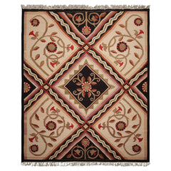 8x10 Ivory, Sage, Black Color Hand Woven Kilim Wool Traditional Oriental Rug