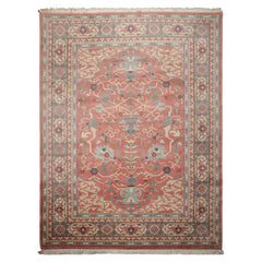 9x12 Rose, Ivory, Aqua Color Hand Knotted Heriz Wool Traditional  Oriental Rug