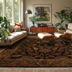 Charcoal 7'11''x10' Agra Traditional Botanical Plus Pile Plush pile Hand Knotted Wool Oriental Area Rug