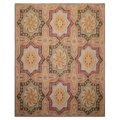 8x10 Sage, Gold, Pink Color Hand Woven Aubusson Needlepoint  Wool Traditional Oriental Rug