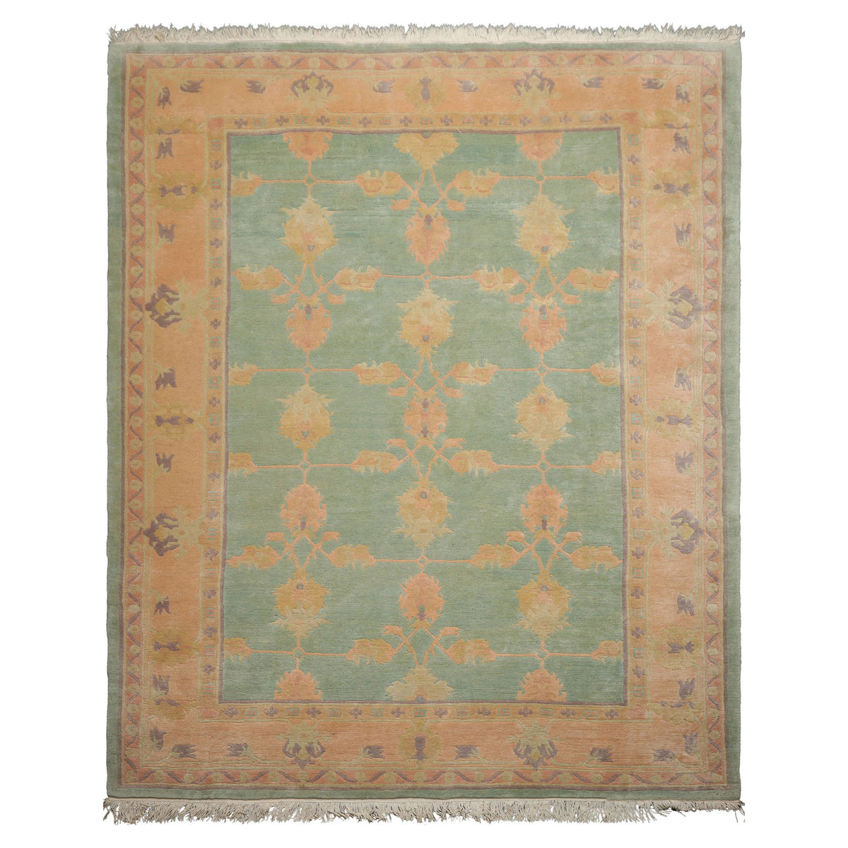 8x10 Aqua, Rose, Lavender Color Hand Knotted Tibetan Wool Arts & Crafts  Oriental Rug