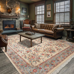 Ivory 9x12 Kerman Traditional All-Over Hand Knotted New Zealand Wool Oriental Area Rug