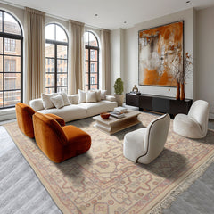 Ivory 7'11''x10'1'' Heriz Traditional Geometric Plush Pile Hand Knotted New Zealand Wool Oriental Area Rug