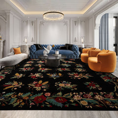 Black 8x10 Art Deco Transitional Floral Hand Knotted New Zealand Wool Oriental Area Rug