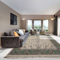 Ivory 8x10 Kashan Traditional Botanical Plush Pile Hand Knotted New Zealand Wool Oriental Area Rug