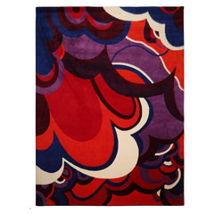 9x12 Red, Orange, Royal Blue Color Hand Hooked Art Deco New Zealand Wool Contemporary Oriental Rug