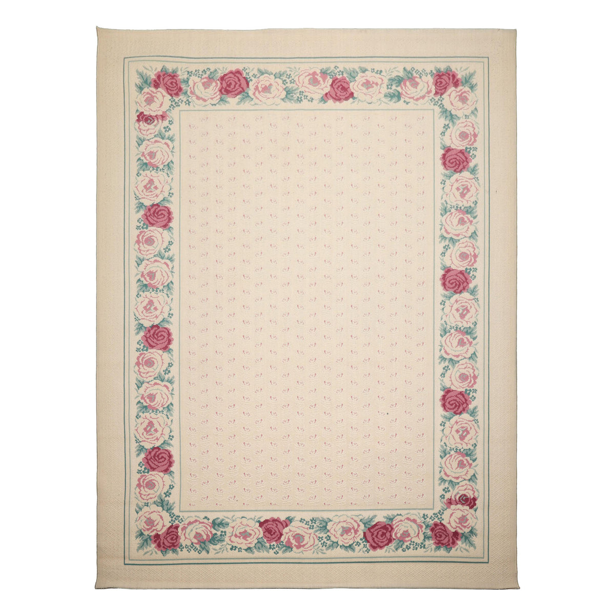 8x11 Ivory, Aqua, Rose Color Machine Made Loop Pile New Zealand Wool Transitional Oriental Rug