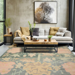 Aqua 8x10 Tibetan Art Deco Botanical Hand Knotted Wool Vintage Oriental Area Rug