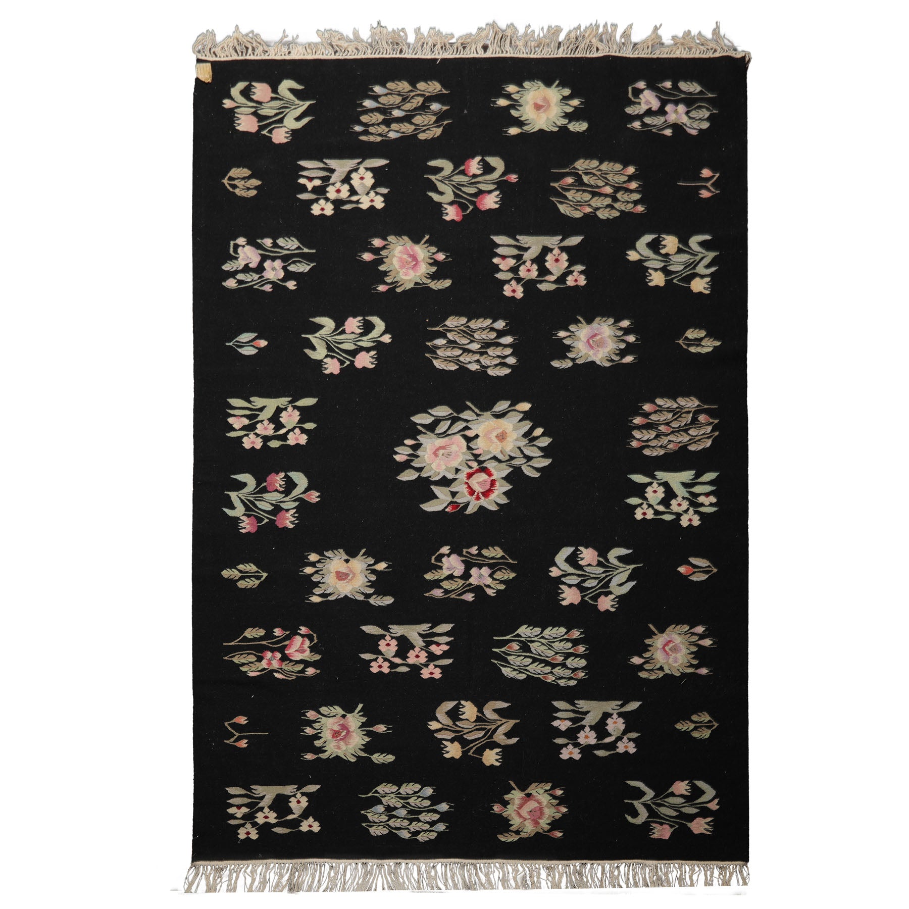 6x9 Black, Red, Sage Color Hand Woven Kilim Wool Traditional Oriental Rug