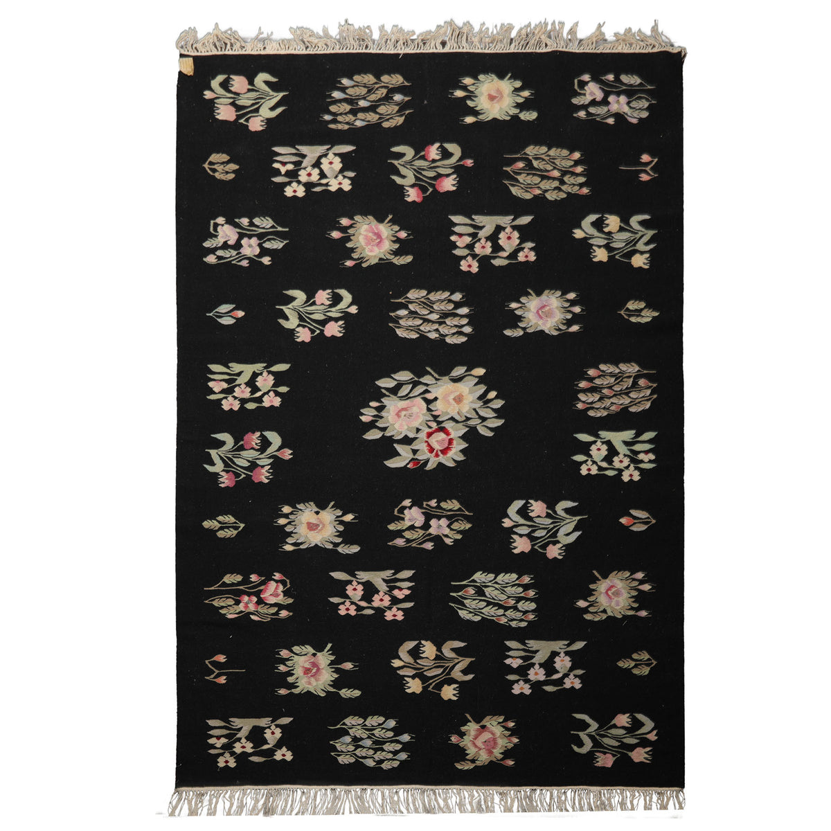 6x9 Black, Red, Sage Color Hand Woven Kilim Wool Traditional Oriental Rug