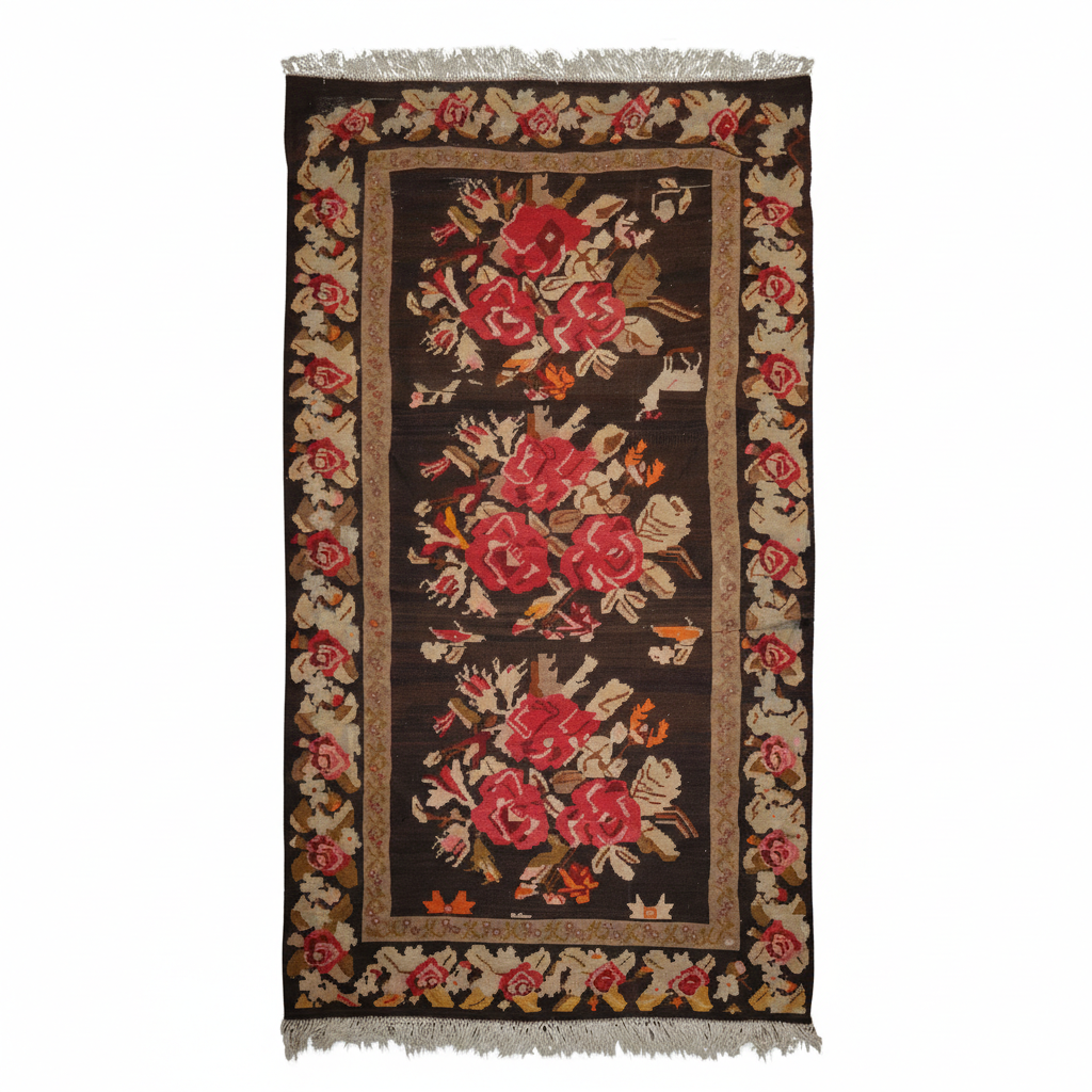 Brown 7'6''x14'6'' Hand Woven Wool Kilim Traditional Oriental Area Rug