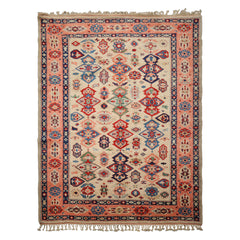 6x8 Ivory, Blush, Red Color Hand Knotted Oushak Wool Traditional Oriental Rug