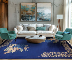 Royal Blue 6x9 Hand Knotted Wool Chinese Art Deco Traditional Plush Pile Oriental Area Rug