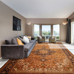 Caramel 9'9''x13'9'' Heriz Traditional Silky Sheen Hand Knotted New Zealand Wool Oriental Area Rug