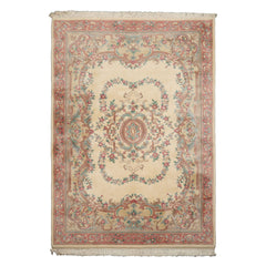6x9 Ivory, Blush, Brown Color Hand Knotted French Aubusson Savonnerie New Zealand Wool Traditional Oriental Rug