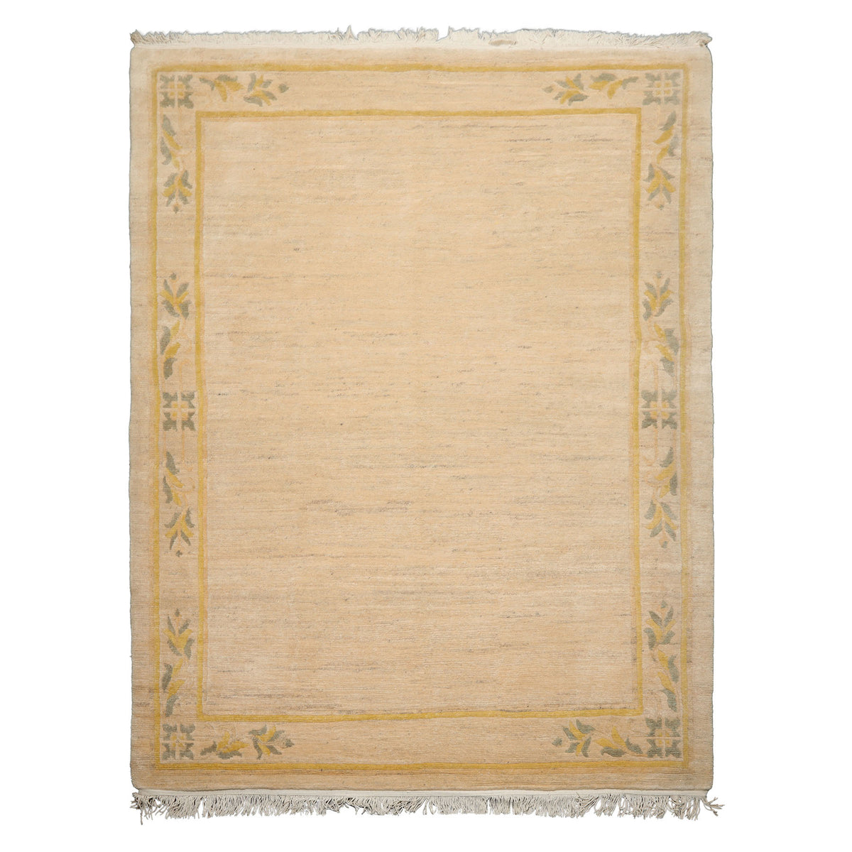 6x9 Oatmeal, Gold, Gray Color Hand Knotted Tibetan New Zealand Wool Art Deco Oriental Rug