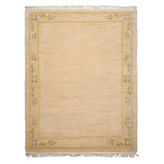 6x9 Oatmeal, Gold, Gray Color Hand Knotted Tibetan New Zealand Wool Art Deco Oriental Rug