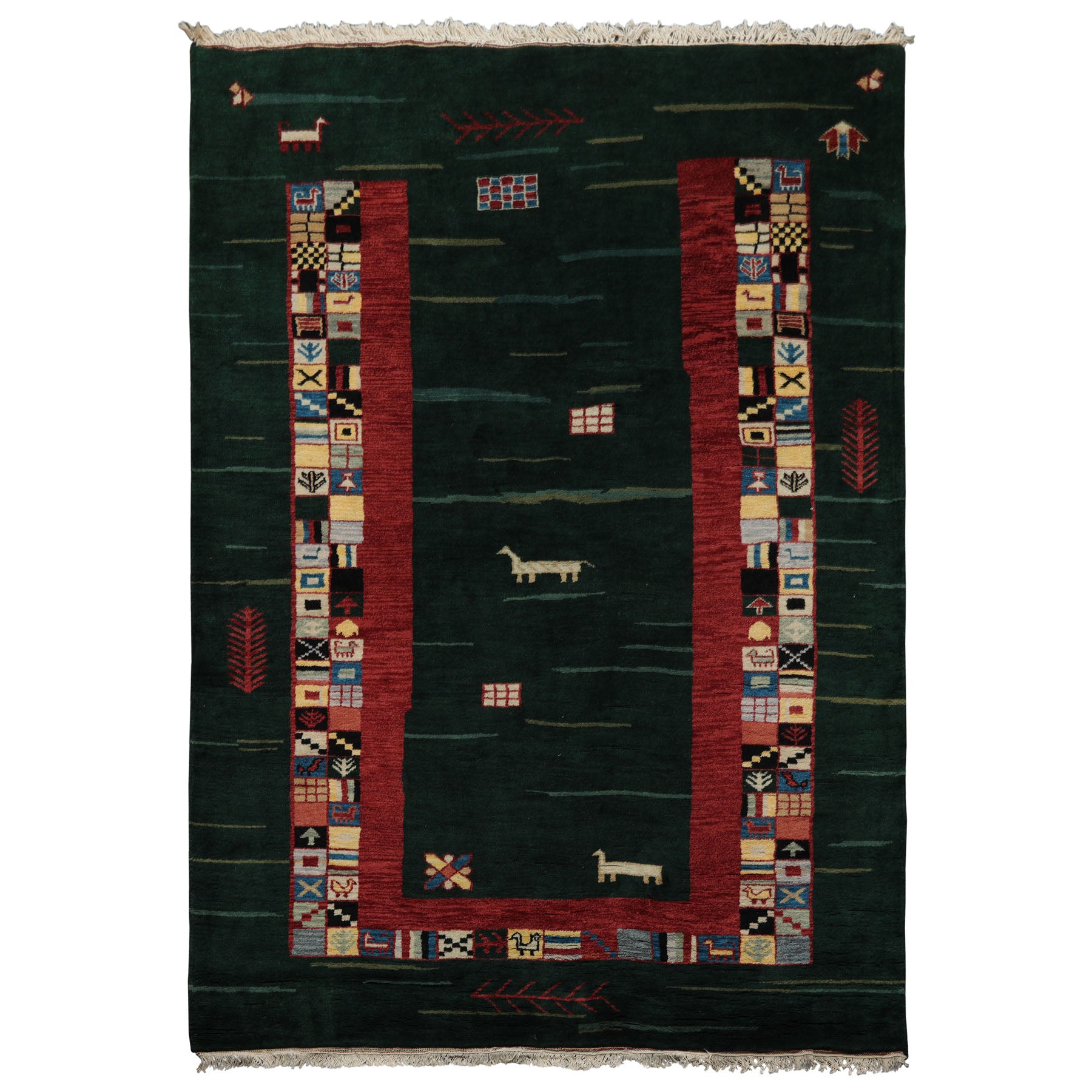 6x8 Green, Rust, Ivory Color Hand Knotted Gabbeh New Zealand Wool Tribal Oriental Rug