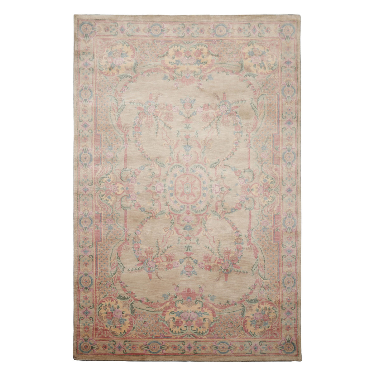 6x9 Beige, Rose, Pink Color Hand Knotted Aubusson Savonnerie New Zealand Wool Traditional Oriental Rug