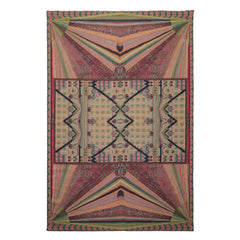 6x9 Lime, Pink, Teal Color Hand Woven French Needlepoint Wool Art Deco Oriental Rug