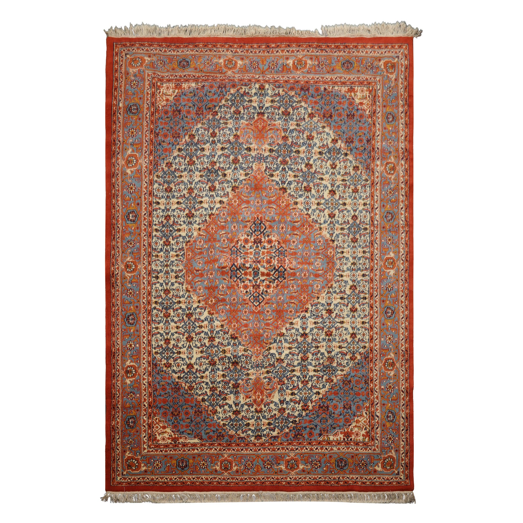 6x9 Ivory, Orange, Blue Color Hand Knotted Serapi New Zealand Wool Traditional Oriental Rug