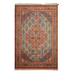 6x9 Ivory, Orange, Blue Color Hand Knotted Serapi New Zealand Wool Traditional Oriental Rug